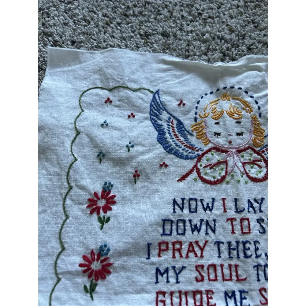 Vtg Embroidery Needlepoint Children’s Bedtime Prayer Girl Boy Angel Unframed E26